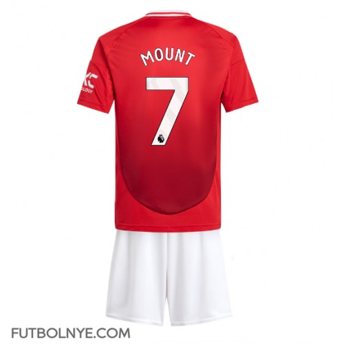 Camiseta Manchester United Mason Mount #7 Primera Equipación para niños 2024-25 manga corta (+ pantalones cortos)